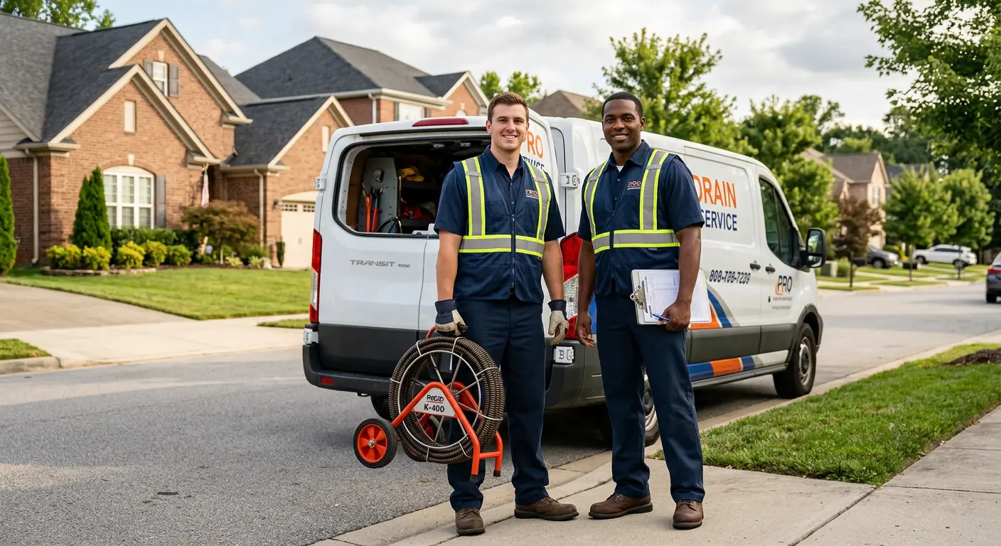 Sewer and drain service team with equipment ready for work in Decorah